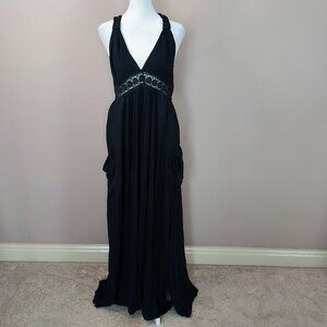 Amale  Black Halter Maxi Dress with Pockets Size Lg